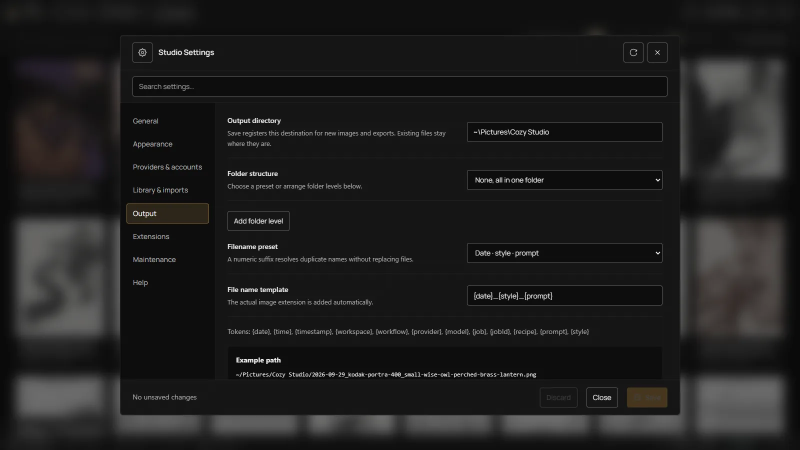 Settings: where pictures are saved and how they are named